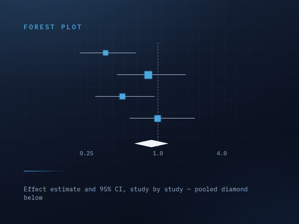 Forest plot showing study effect estimates and the pooled diamond